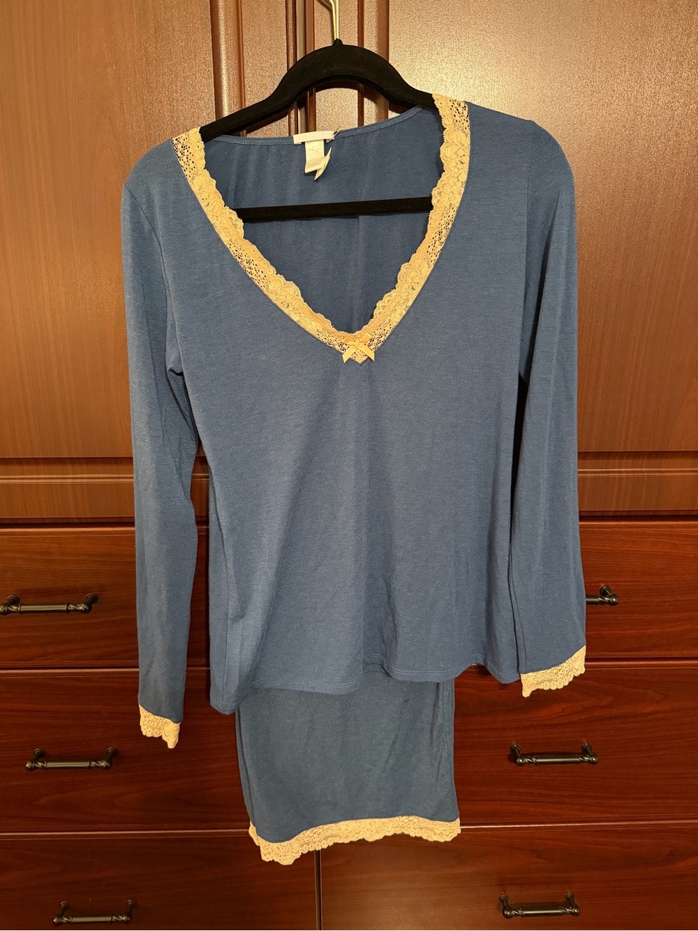Eberjey 2 pc sleep pajama set prima ballerina denim and tea lace NWT Large